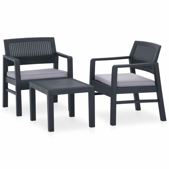 Salon de jardin 3 pcs avec coussins plastique gris