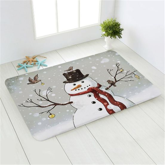 Tapis de noël - bonhomme de neige avec oiseaux