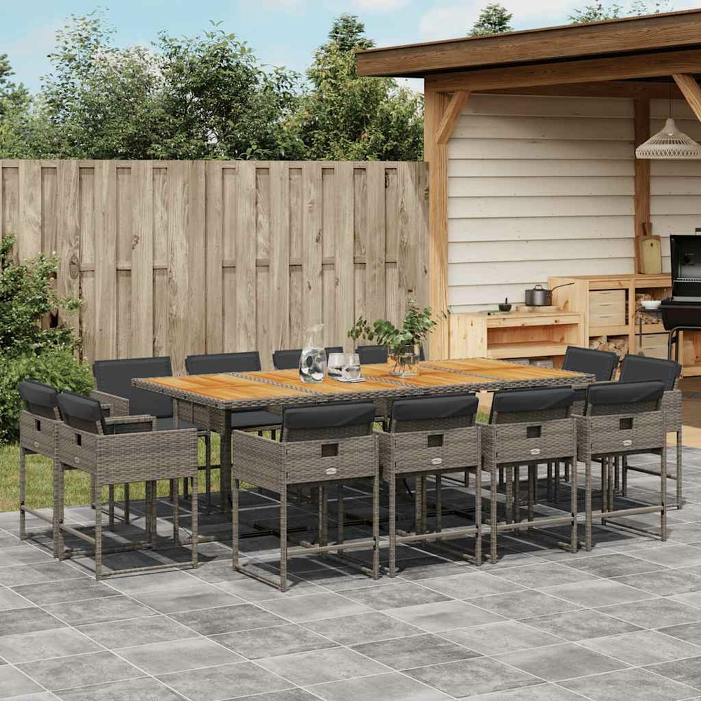 Ensemble à manger de jardin coussins 13 pcs gris résine tressée