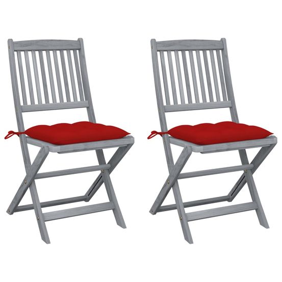 Chaises pliantes (lot de 2) avec coussins, en bois d'acacia massif
