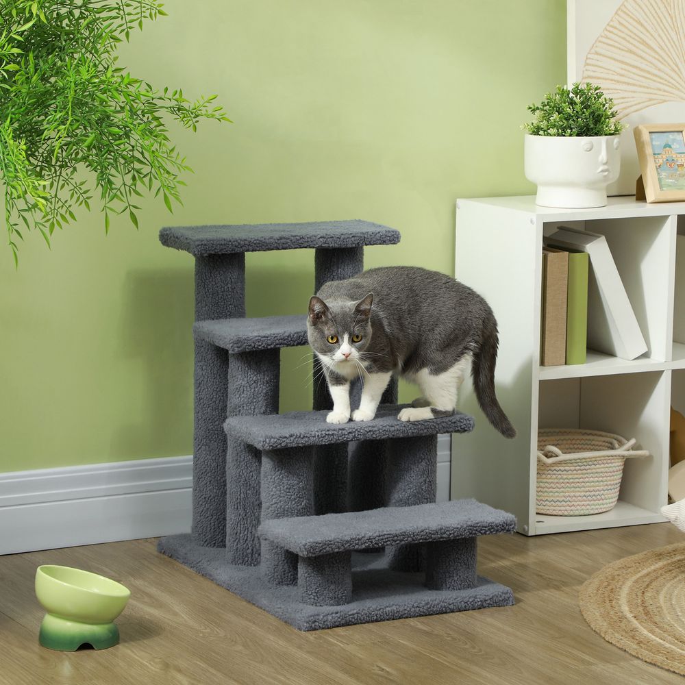 Escalier chien chat 4 marches peluche aide canapé lit senior griffoir gris - comfortxl pet living