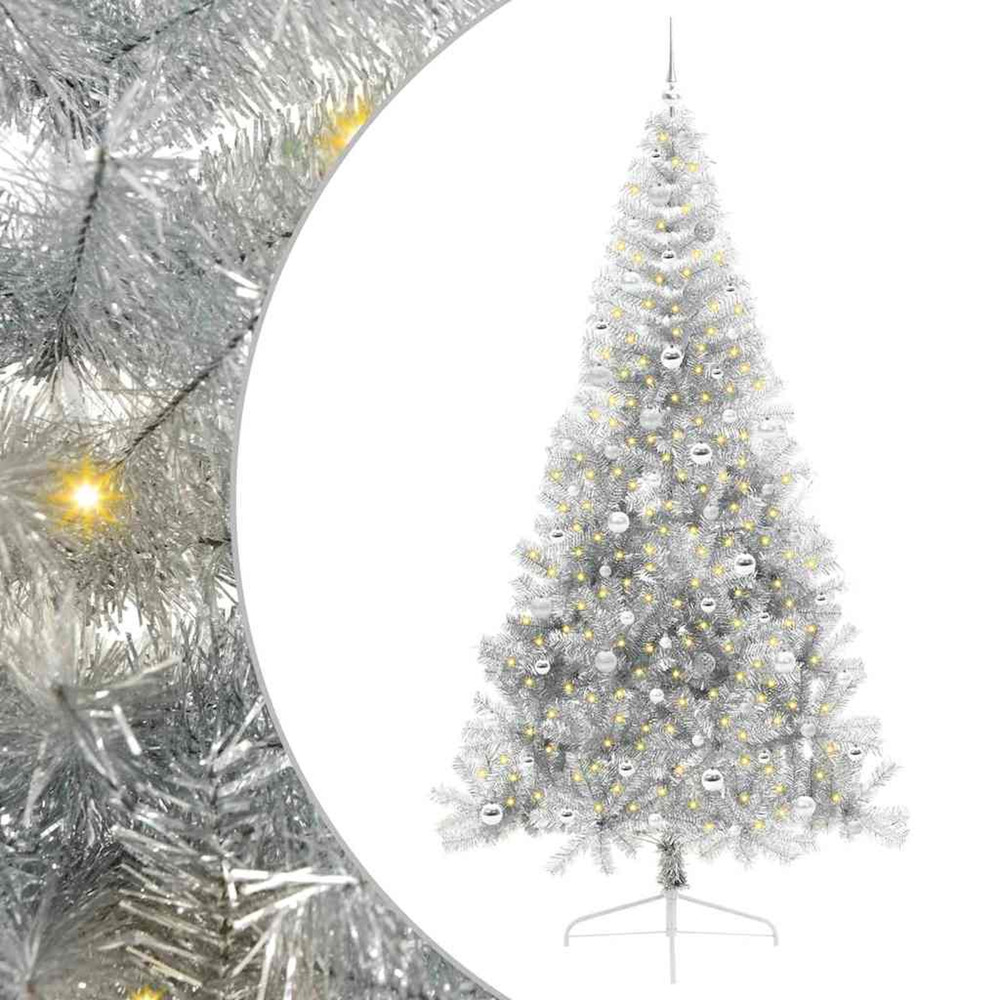 Sapin de noël artificiel pré-éclairé argent 240 cm pet