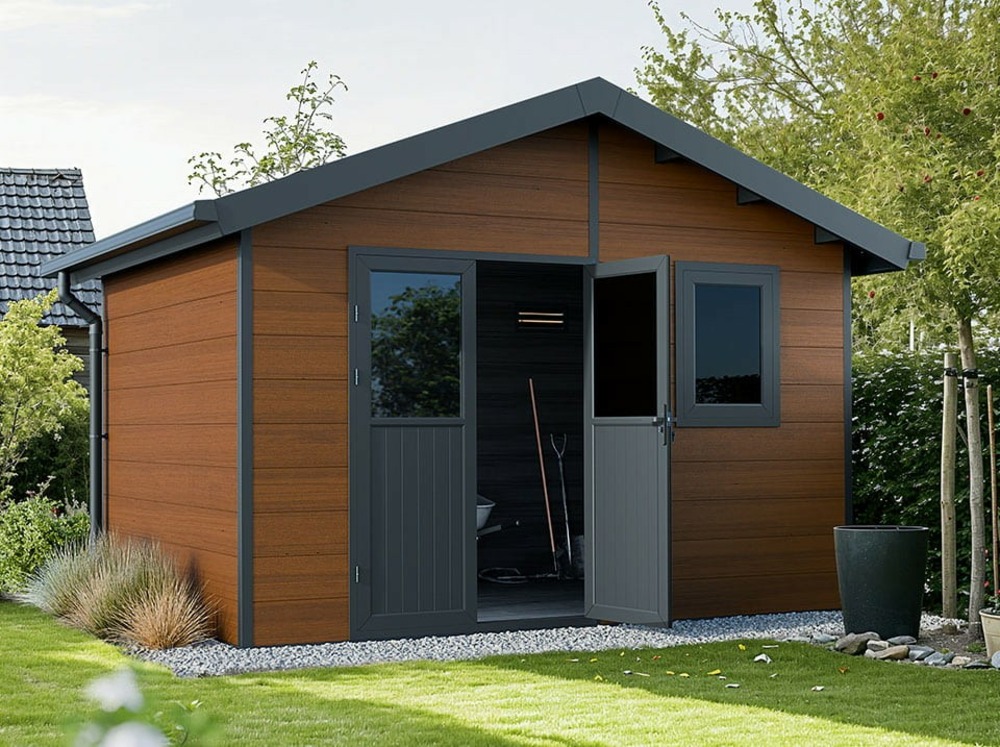Abri de jardin composite isora - 12m2 brun - cabane atelier / abri velo