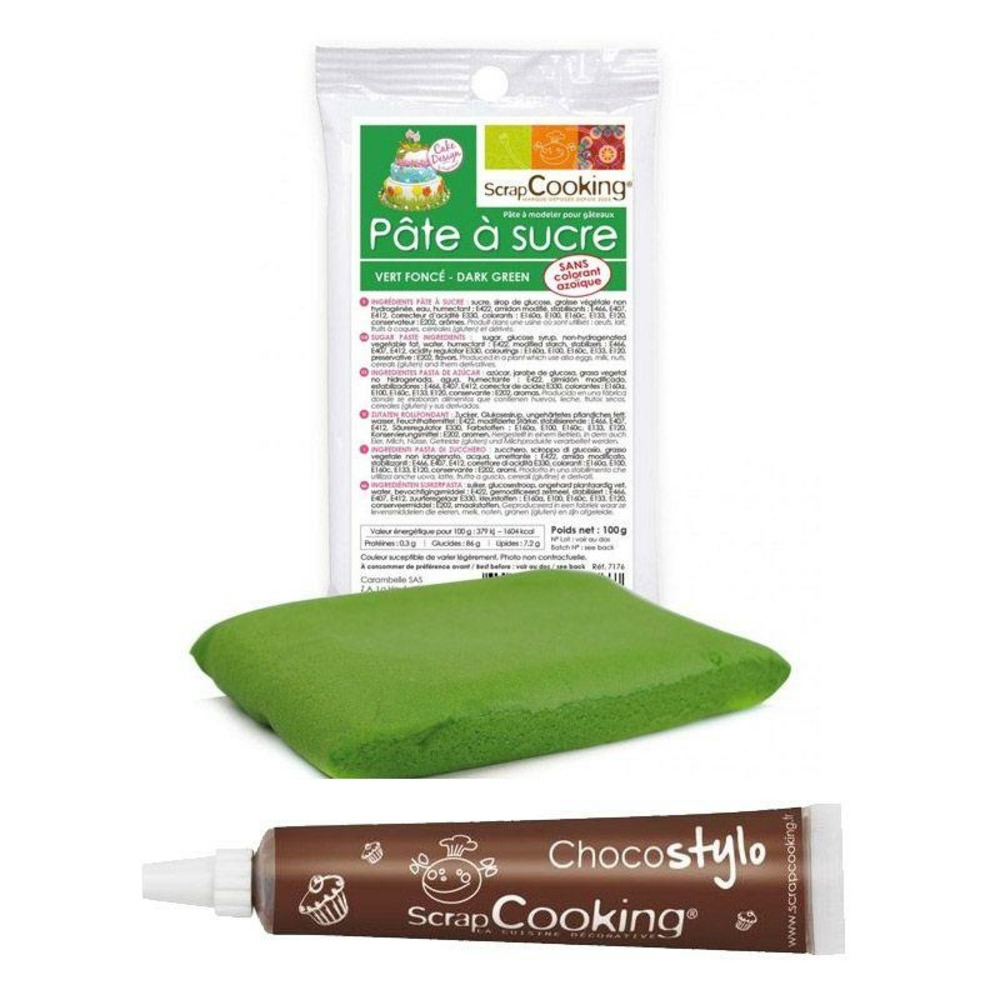 Stylo chocolat + pâte à sucre vert foncé 100 g