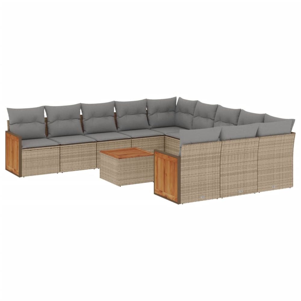 Salon de jardin avec coussins 12 pcs beige résine tressée