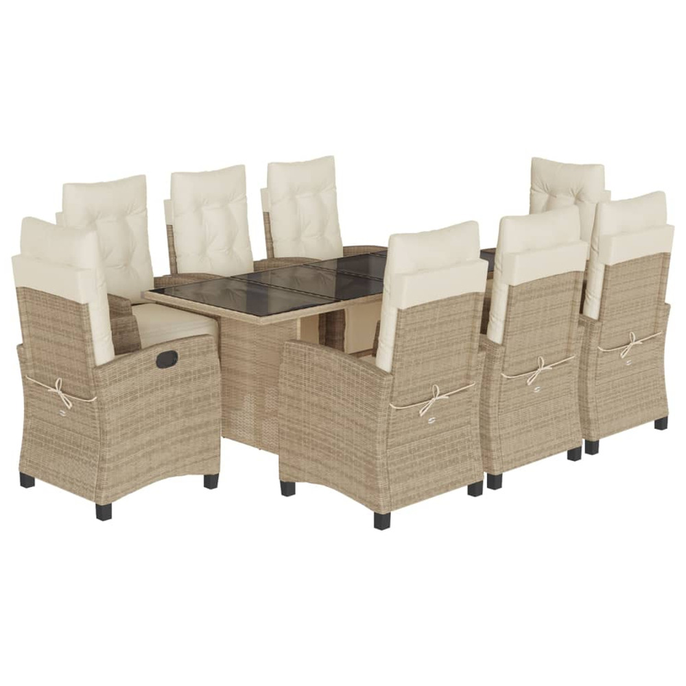 Ensemble à manger de jardin et coussins 9 pcs beige poly rotin