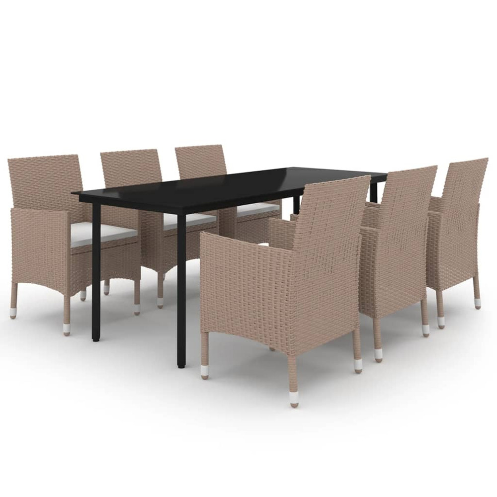 Ensemble à manger de jardin coussins 7 pcs résine tressée verre