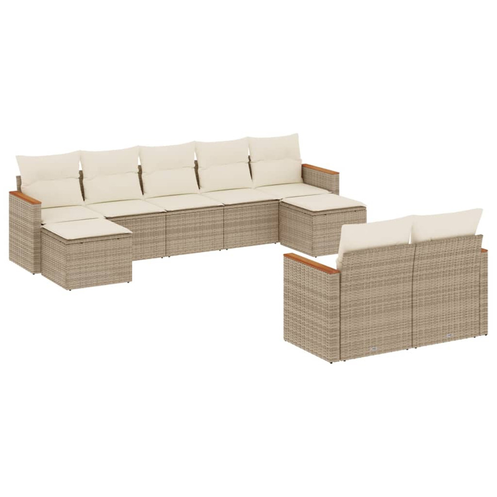 Salon de jardin avec coussins 9 pcs beige résine tressée