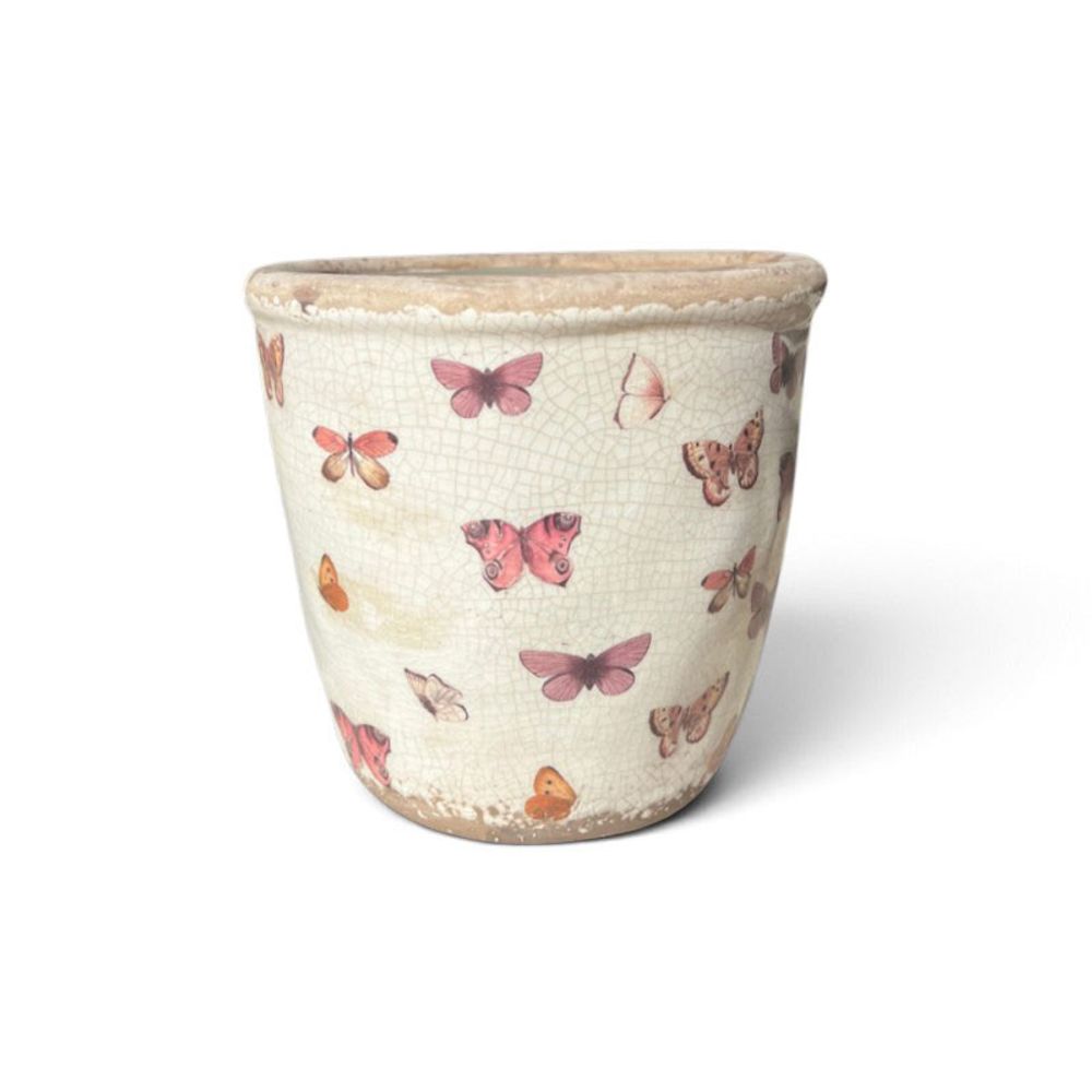 Pot de fleurs céramique beige rose 13x12x12cm