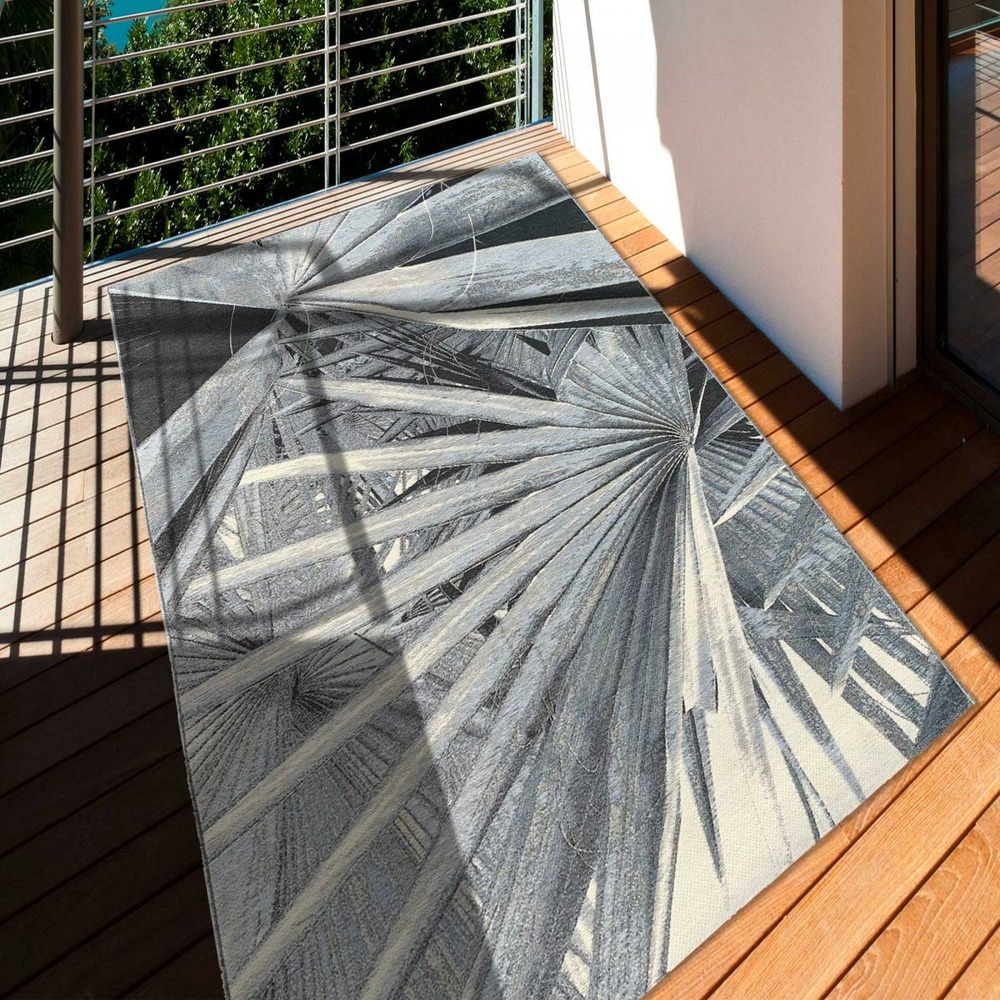 Tapis extérieur 123x180 tissé kilim gris et beige bacao