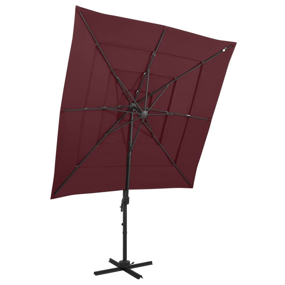 Parasol de jardin à 4 niveaux mât en aluminium rouge bordeaux