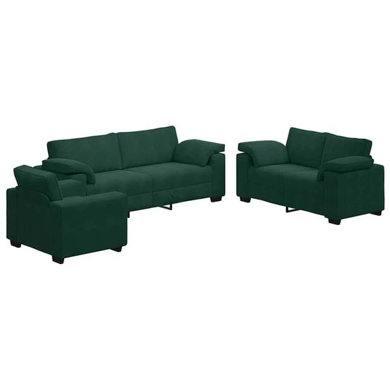 Ensemble de canapés 3 pcs avec coussins vert foncé velours