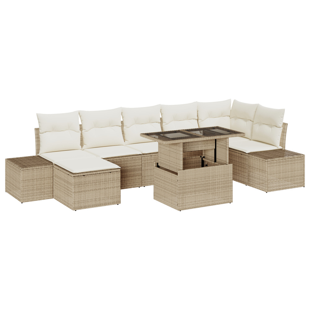 Set de canapé de jardin 8 pièces avec coussins beige en poly rotin