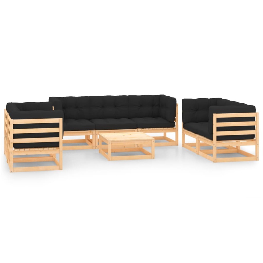 Salon de jardin 8 pcs avec coussins bois de pin massif