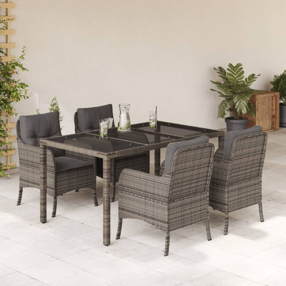 Ensemble à manger de jardin 5 pcs coussins gris résine tressée