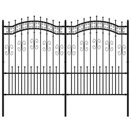 Clôture de jardin avec dessus en forme de lance, noire, 240 x 150 cm, acier thermolaqué