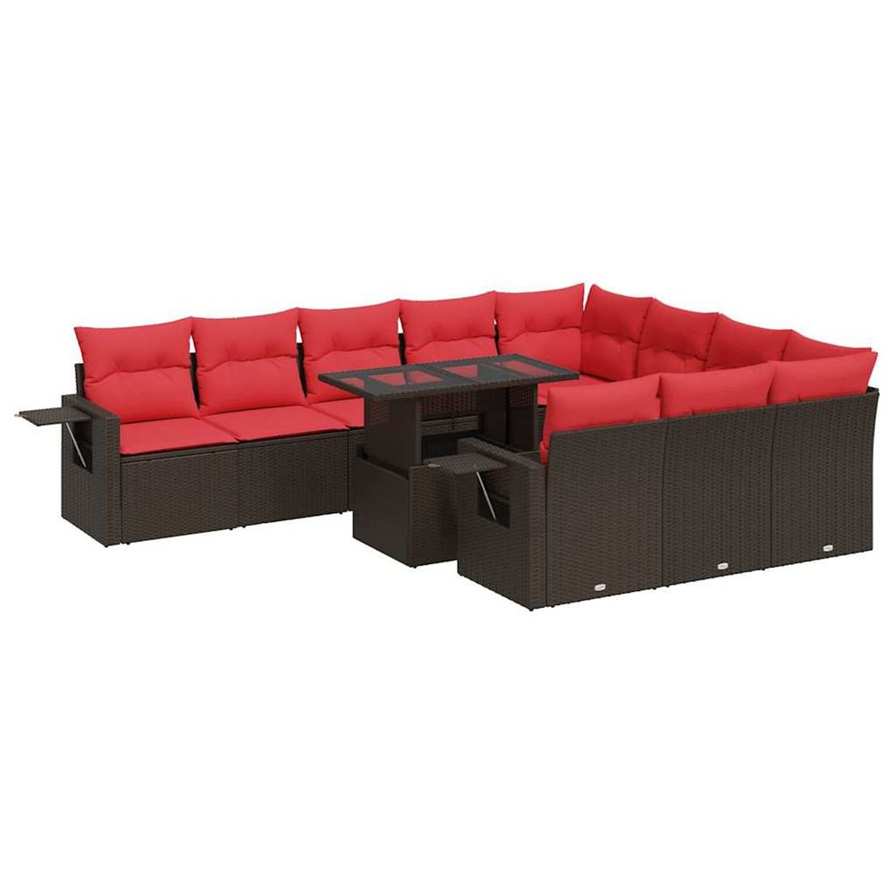 Salon de jardin et coussins 11 pcs marron résine tressée acacia