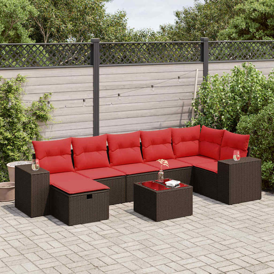 Salon de jardin 8 pcs avec coussins marron résine tressée