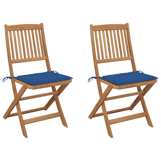 Chaises pliables de jardin lot de 2 avec coussins bois d'acacia