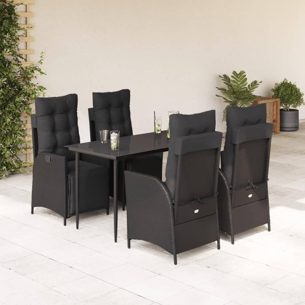 Ensemble à manger de jardin coussins 5pcs noir résine tressée