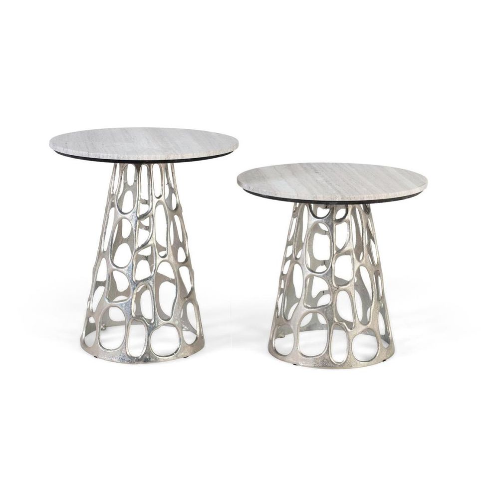 Set de tables basses aluminium gris - décoration d'autrefois