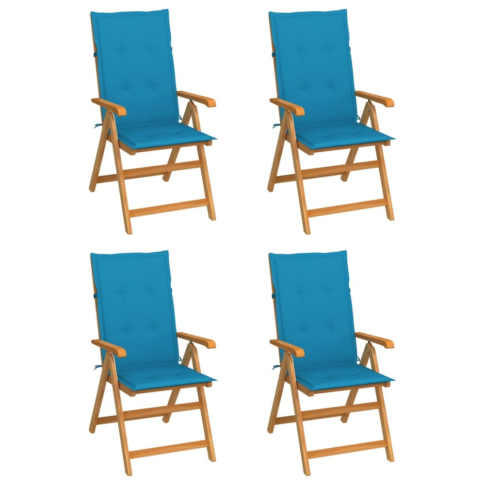Chaises de jardin lot de 4 avec coussins bleu bois teck solide