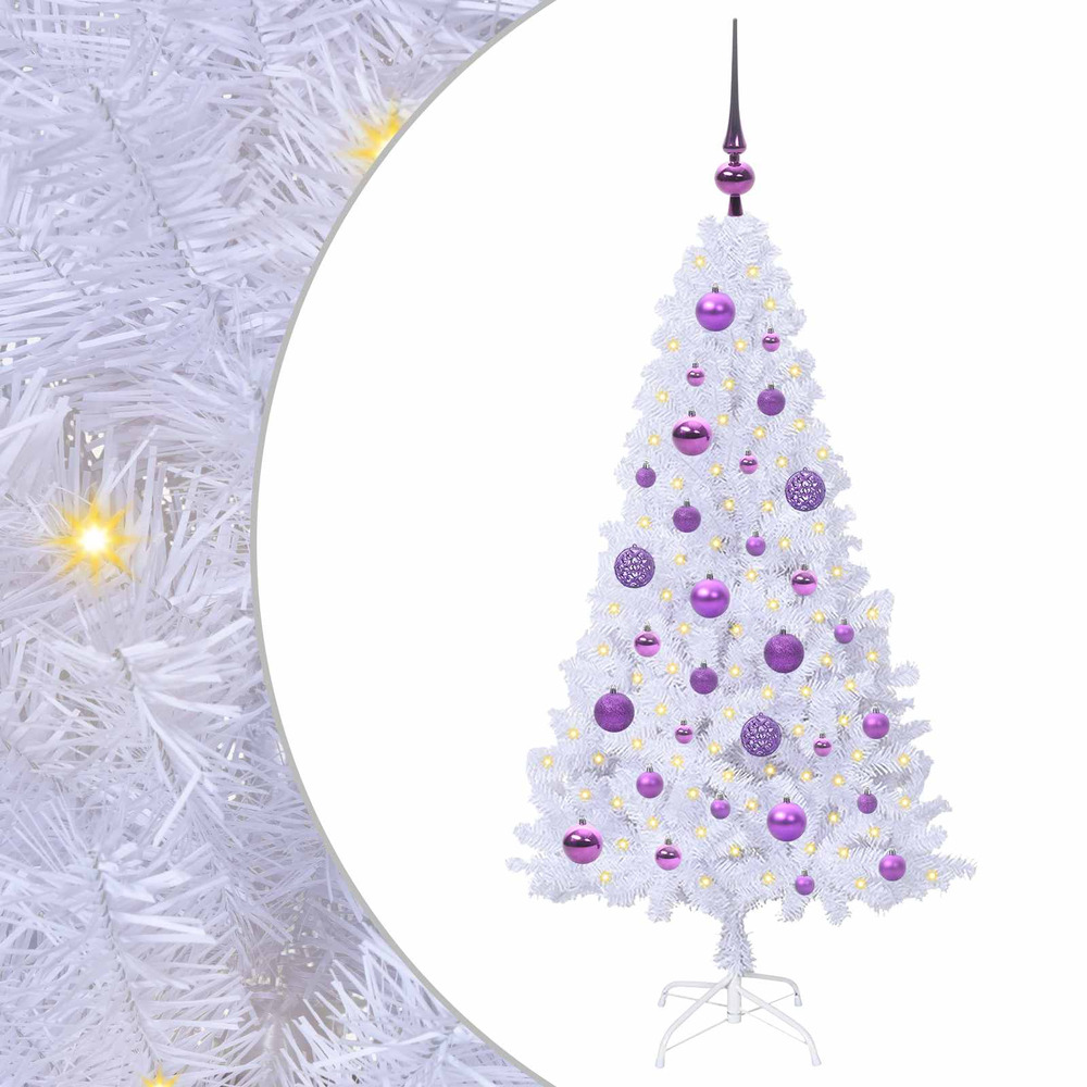 Sapin de noël artificiel avec 150 led blanc 120 cm pvc et acier