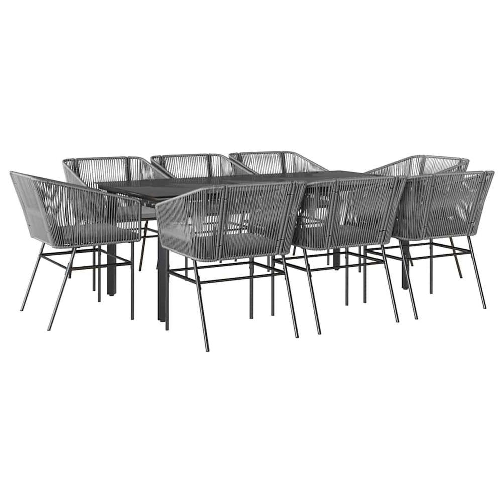 Ensemble à manger jardin coussins 9 pcs gris poly rotin verre