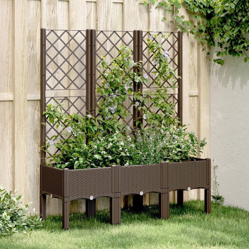Jardinière surélevée treillis pp pour plantes grimpantes jardin balcon marron 120x40 cm