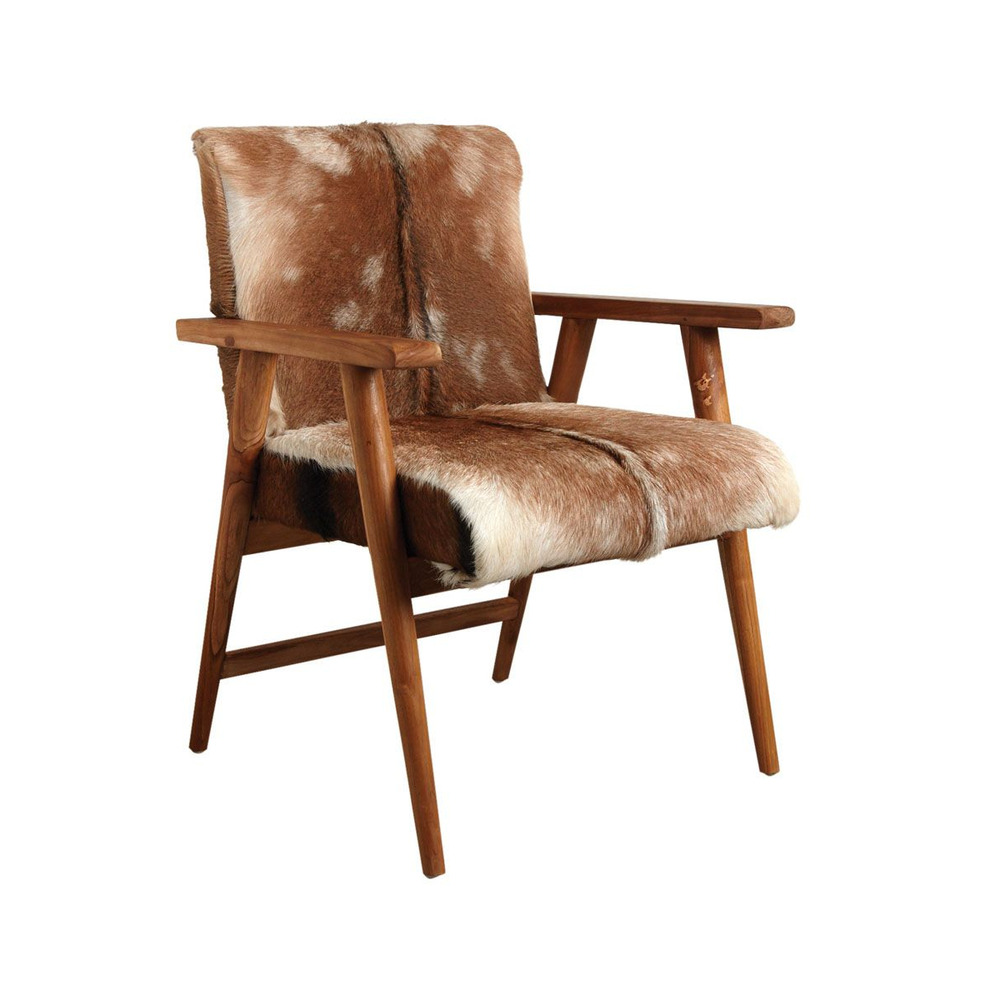 Fauteuil en peau de chèvre marron et teck