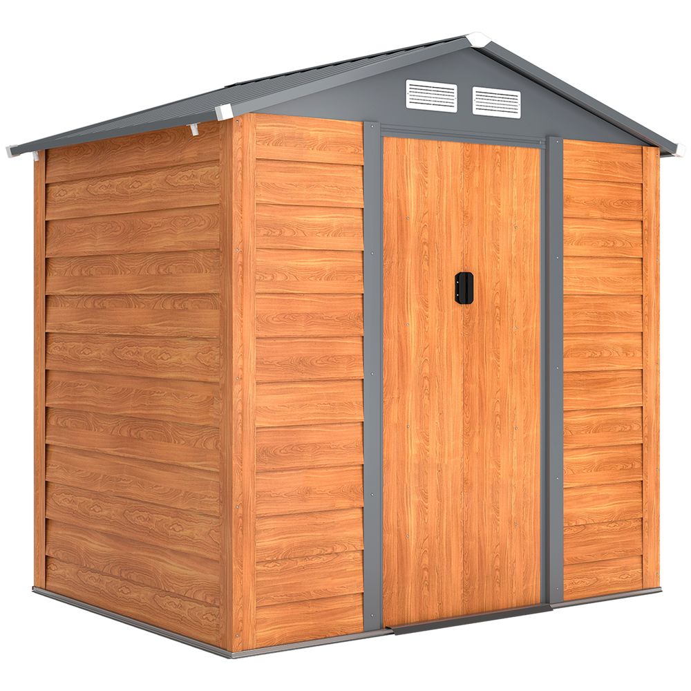 Abri de jardin en acier panneaux horizontaux toit double pente 197x163x200 cm marron - comfortxl outdoor living