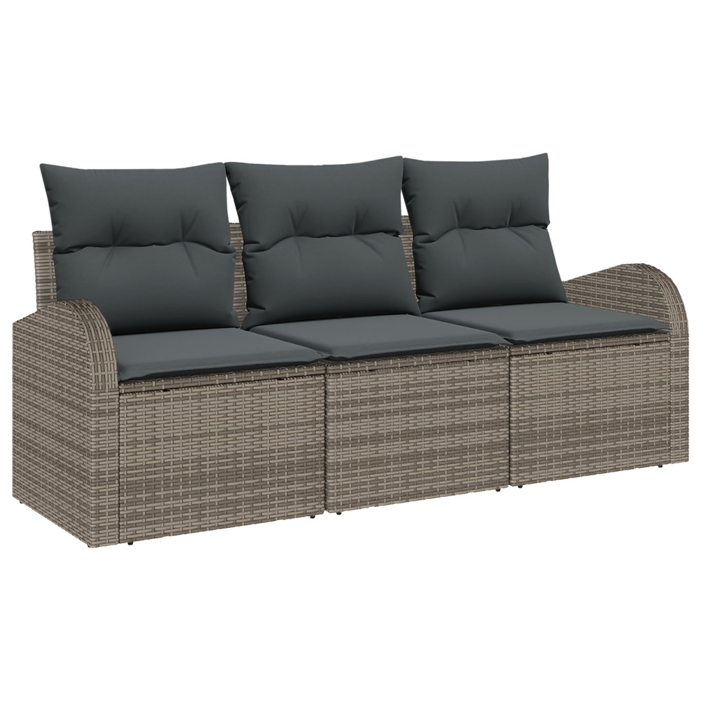 Ensemble de canapé de jardin 3 pièces avec coussins gris poly rotin
