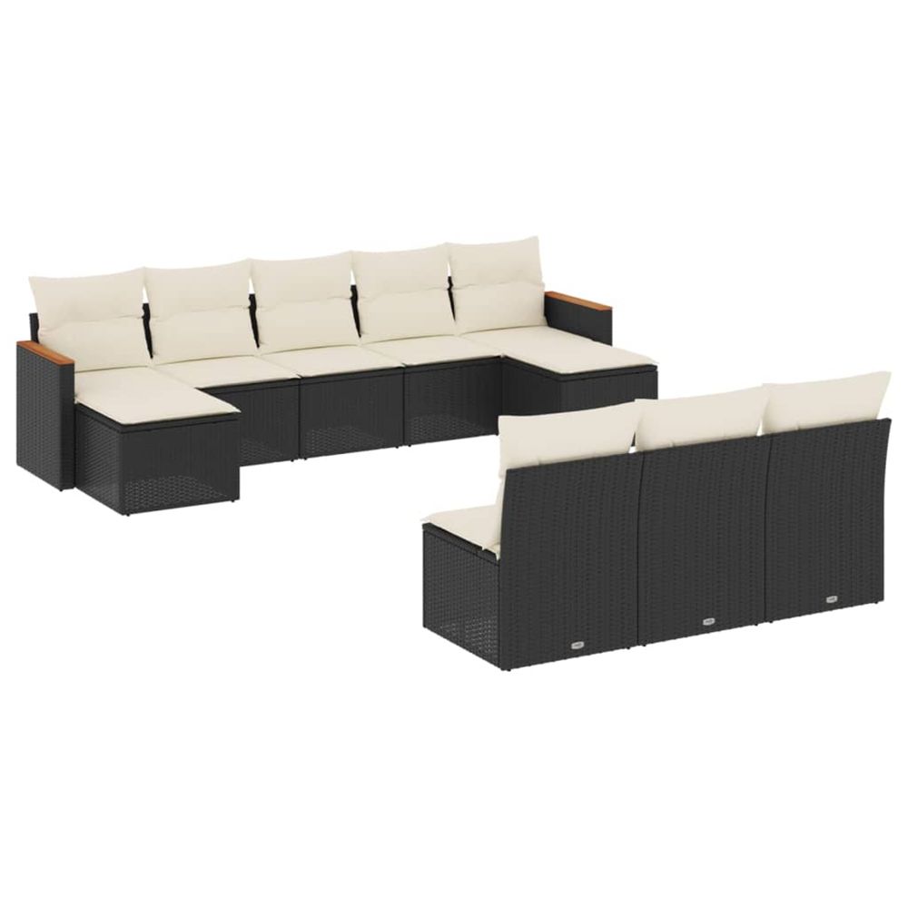 Salon de jardin 10 pcs avec coussins noir résine tressée