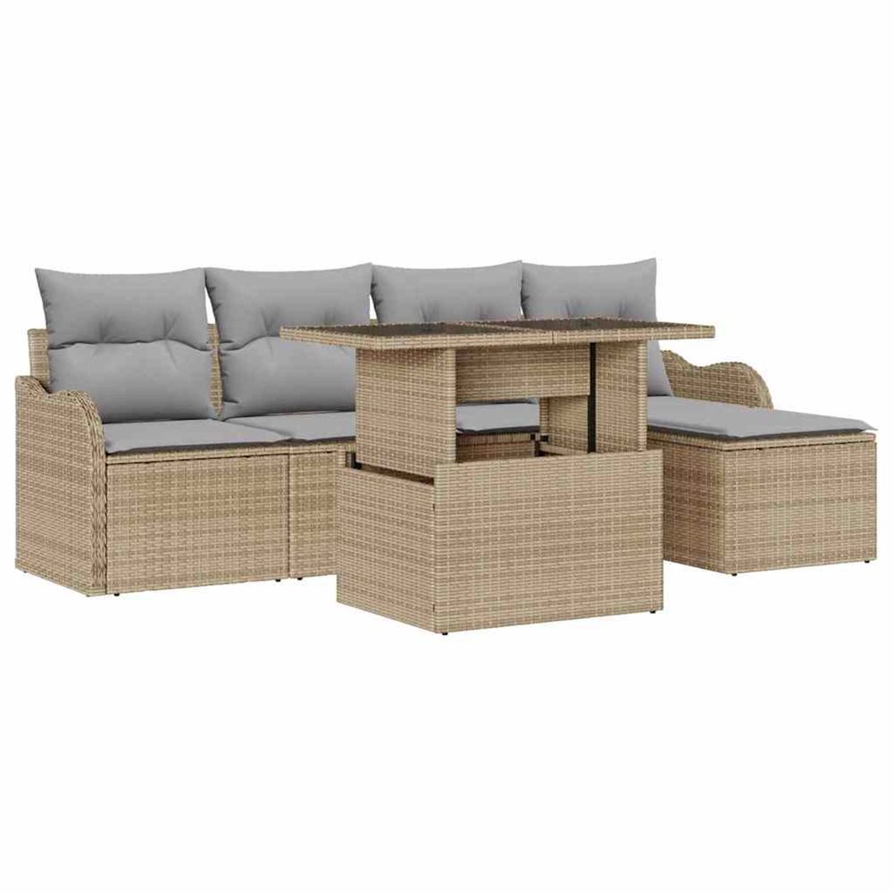 Ensemble de sièges d'extérieur 6 pc beige poly rotin
