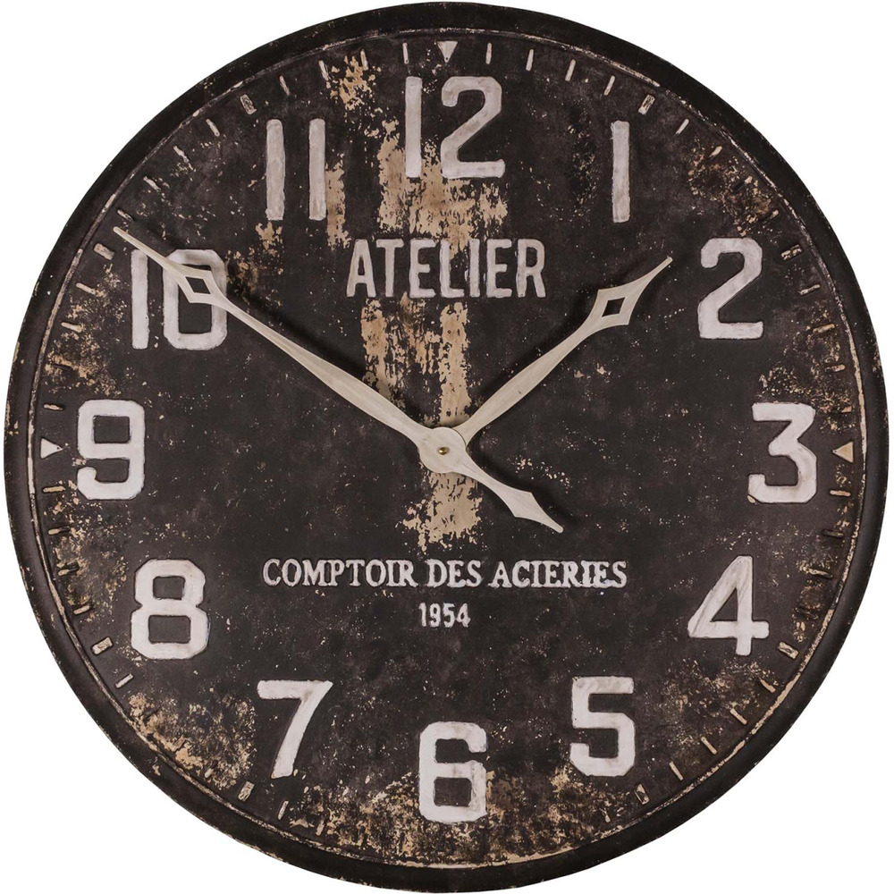 Pendule ronde en fer atelier 74 cm