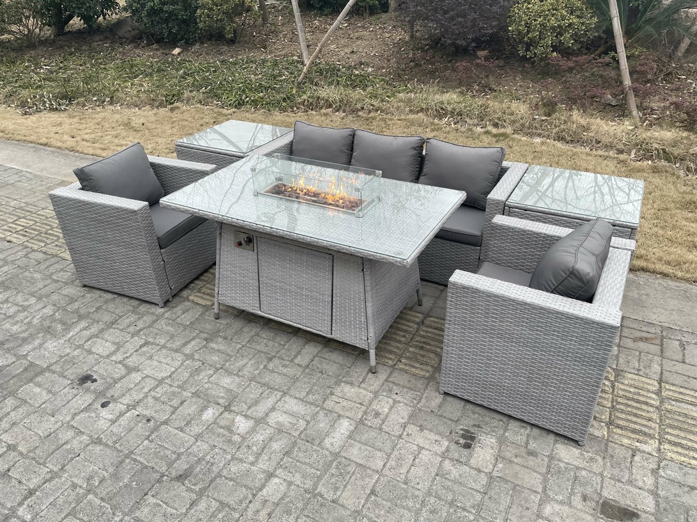 5 places ensemble de meubles de jardin en rotin ensemble table de foyer à gaz canapé ave fauteuil gris clair