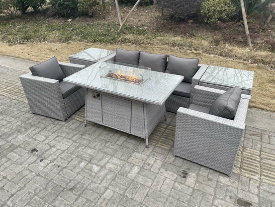 5 places ensemble de meubles de jardin en rotin ensemble table de foyer à gaz canapé ave fauteuil gris clair