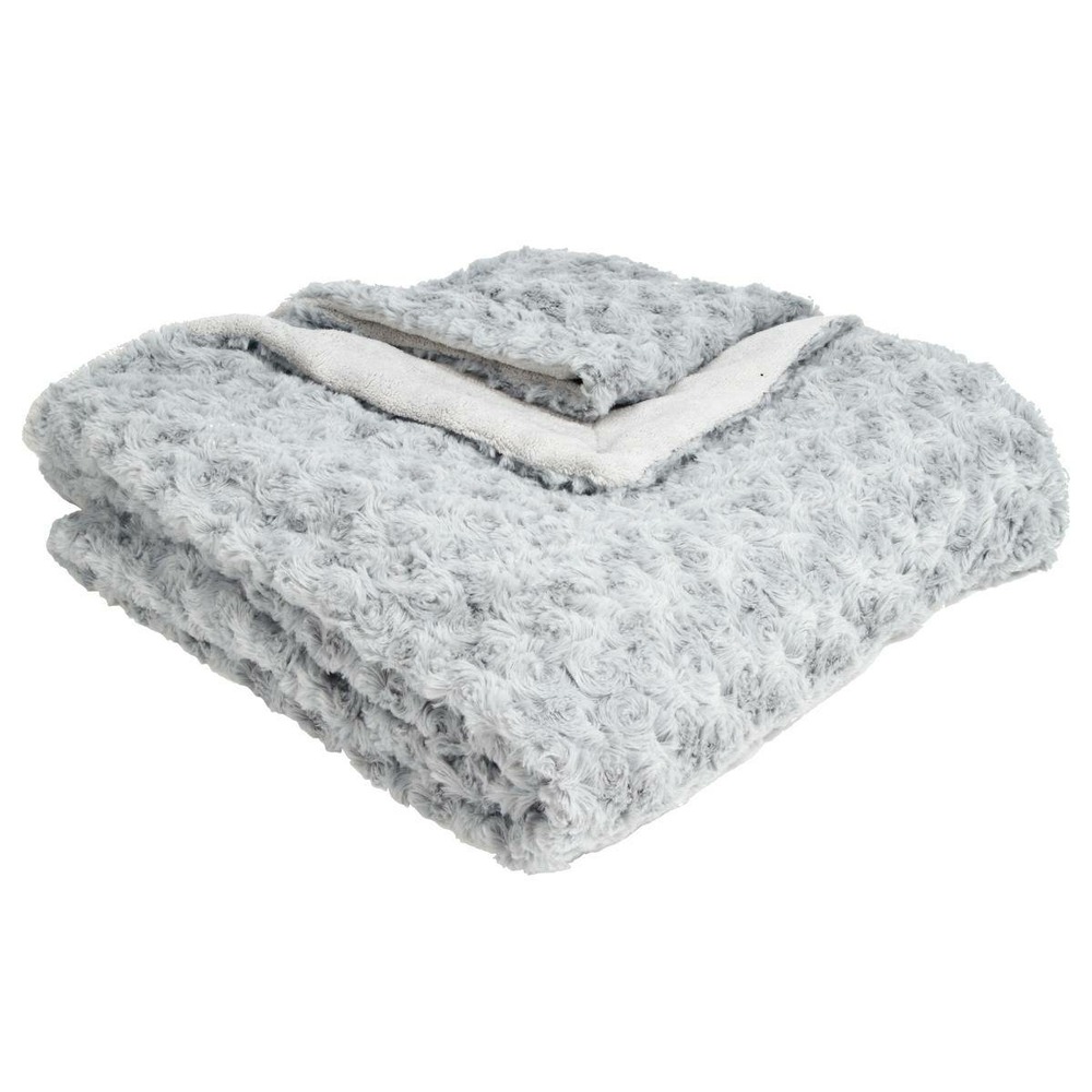 Plaid fausse fourrure bouclée - gris clair 120x160 cm