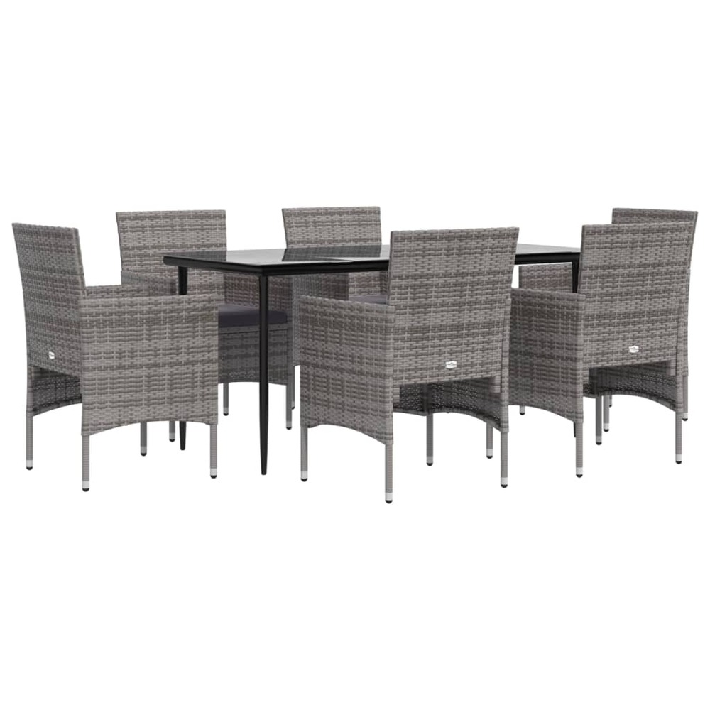 Mobilier de salle à manger de jardin coussins 7 pièces gris et noir