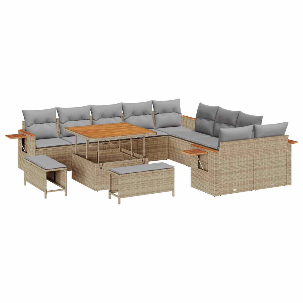 Ensemble de canapé de jardin 13 pcs beige polyrotin