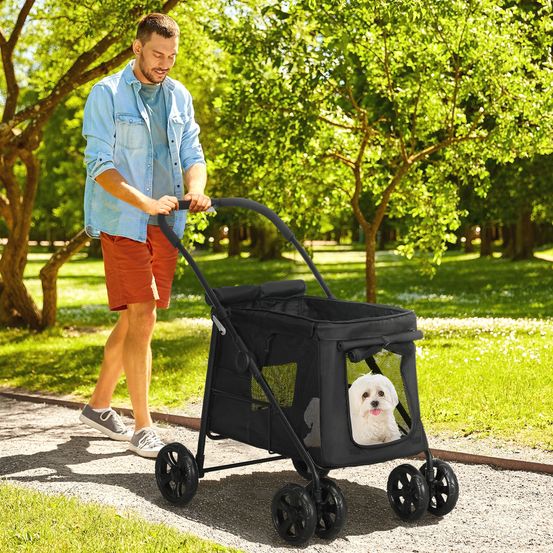 Poussette chien pliable oxford animaux moyens 20kg 4 roues voyage noir - comfortxl pet living