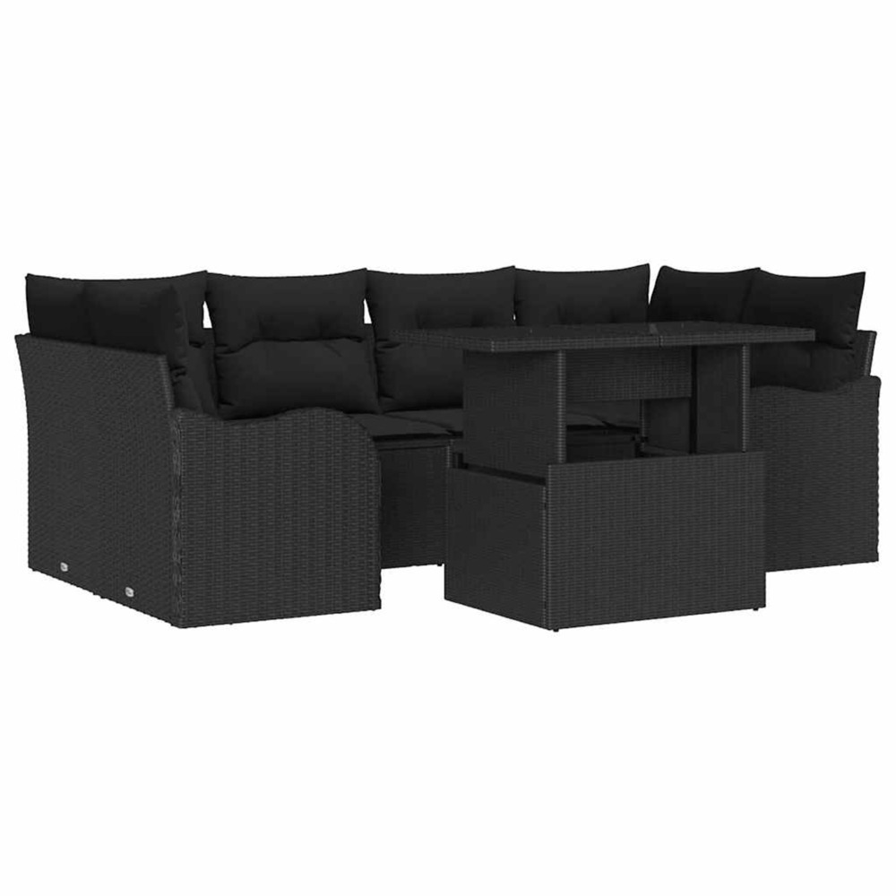 Ensemble de canapé de jardin 7 pcs noir poly rattan