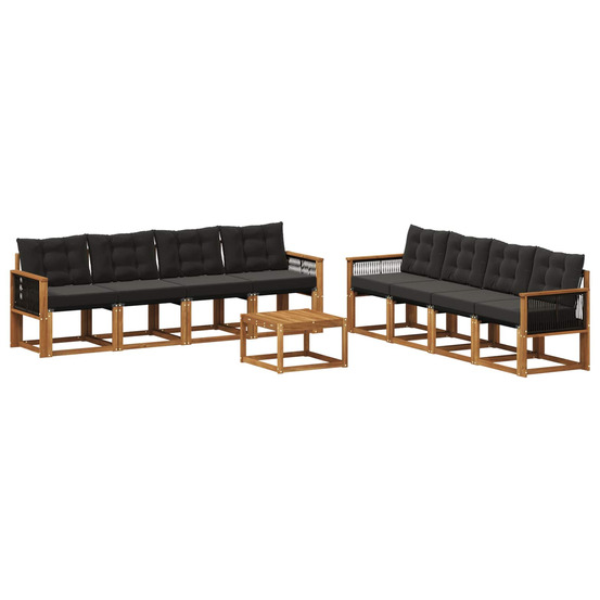 Ensemble de canapés d'extérieur 9 pcs naturel et noir