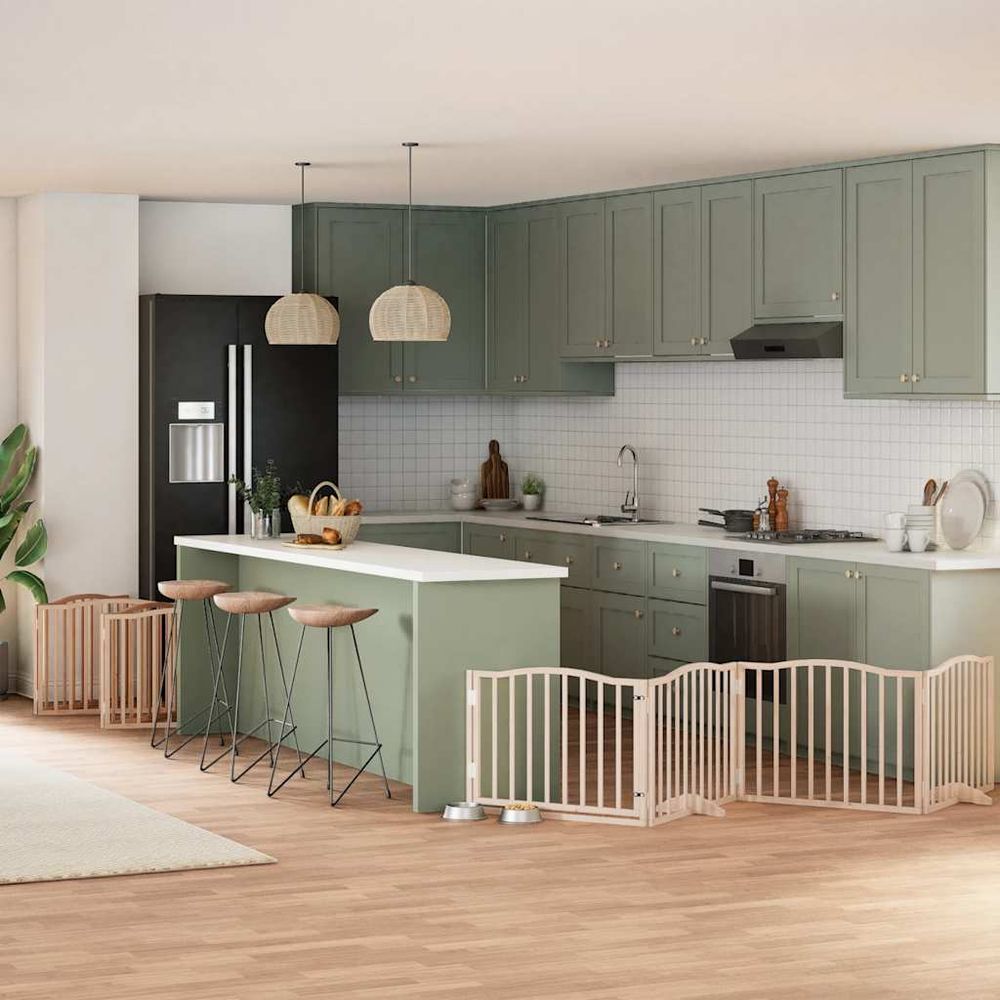 Grand parc pour chien bois pliable avec porte de sécurité intérieur brun 10 panneaux