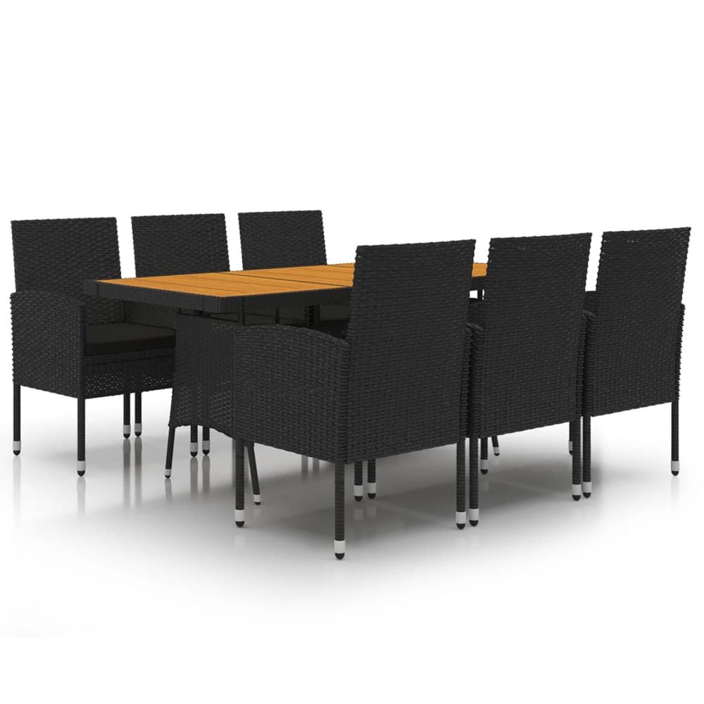 Ensemble à manger d'extérieur 7 pcs résine tressée noir