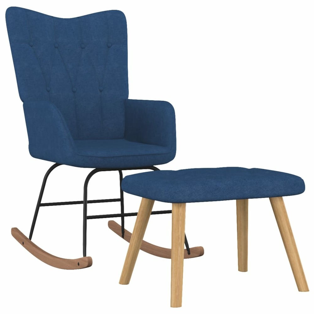 Chaise à bascule avec tabouret bleu tissu