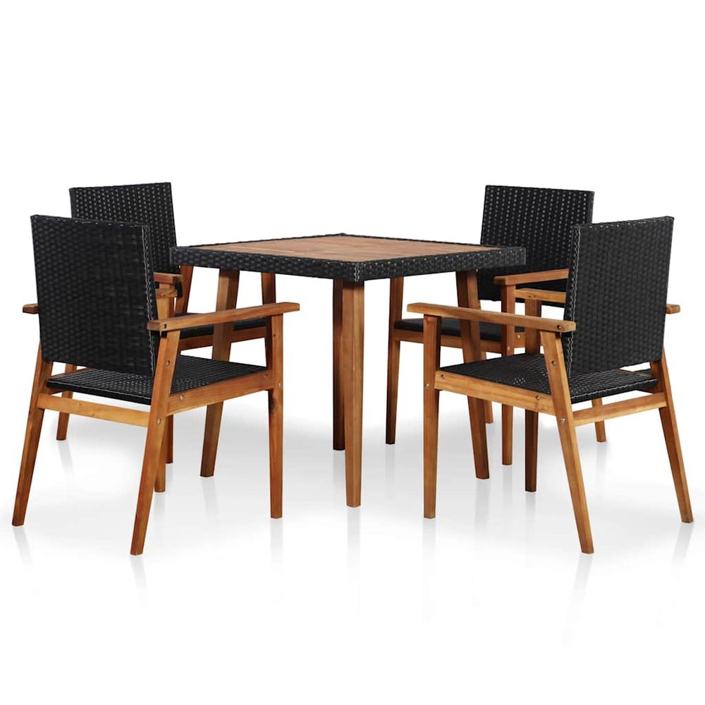 Ensemble à manger d'extérieur 5 pcs résine tressée noir marron