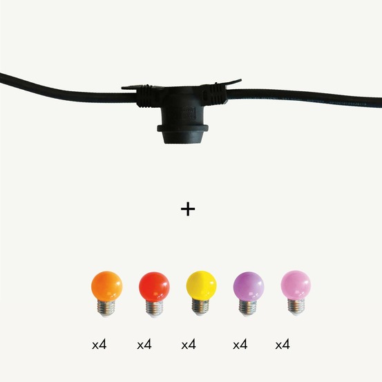 Guirlande guinguette festival e27 - 20 ampoules g45 couleurs chaudes - 10m - prolongeable