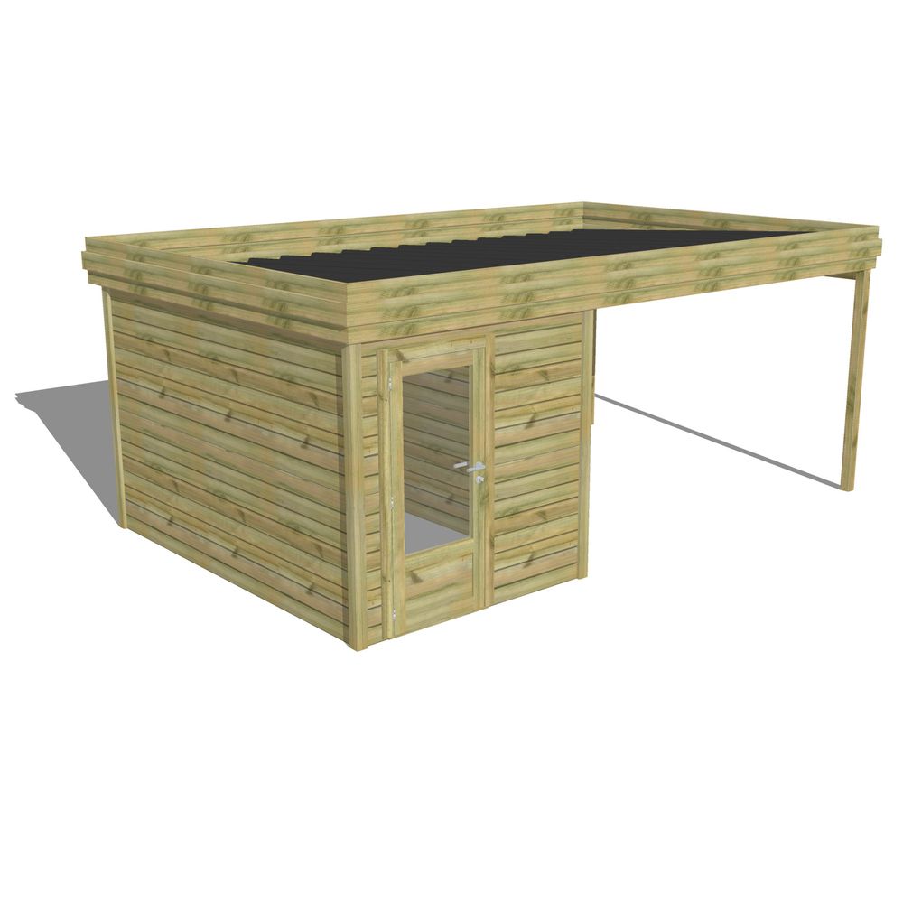Abri de jardin bois pin traité autoclave 27mm - 5,64x3,44m / 19m2 - bac acier - abri français