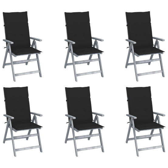 Chaises inclinables de jardin lot de 6 et coussins bois acacia